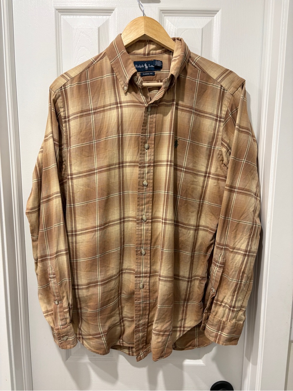 Vintage Ralph Lauren Men's medium Plaid Button-Down Shirt brown